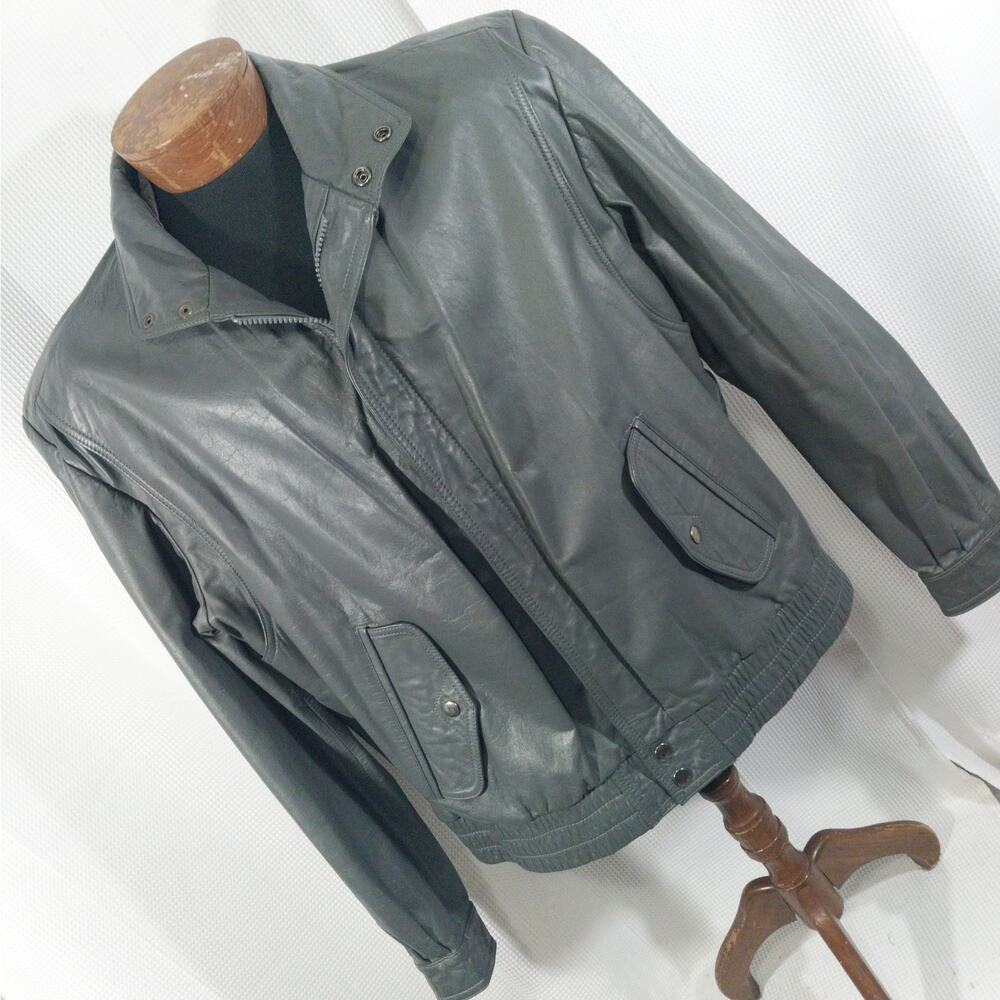 GORGEOUS DOVE GRAY SLEEK GENUINE LEATHER BOMBER STYLE JACKET, COAT! SZ XL
